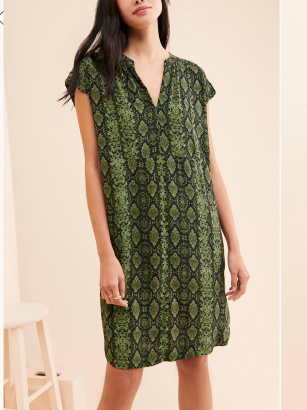 Anthropologie Rachel Snakeskin Print Tunic Dress in Olive